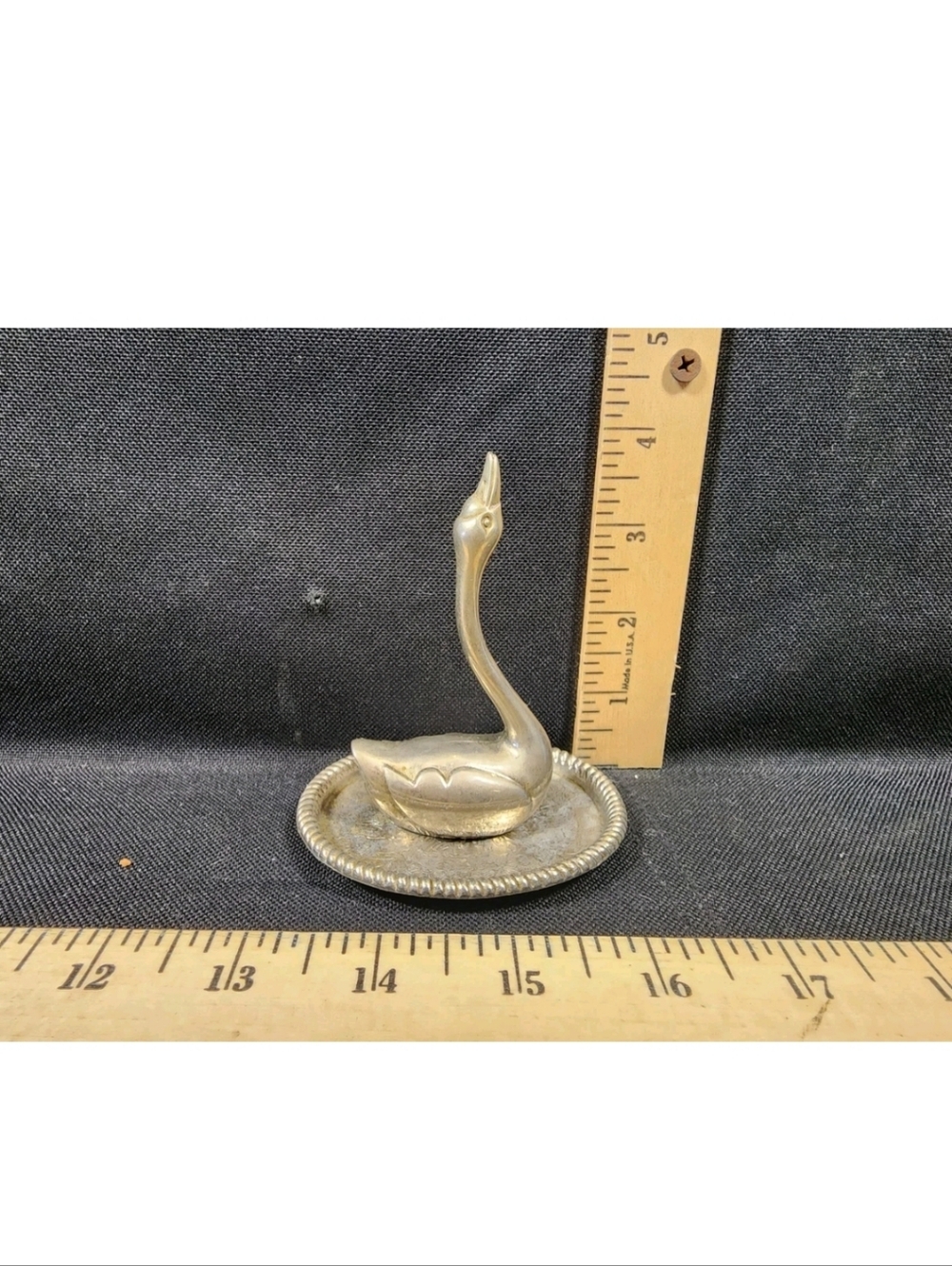Vintage Swan Ring Holder Keeper w/ Tray Silver Plate Used